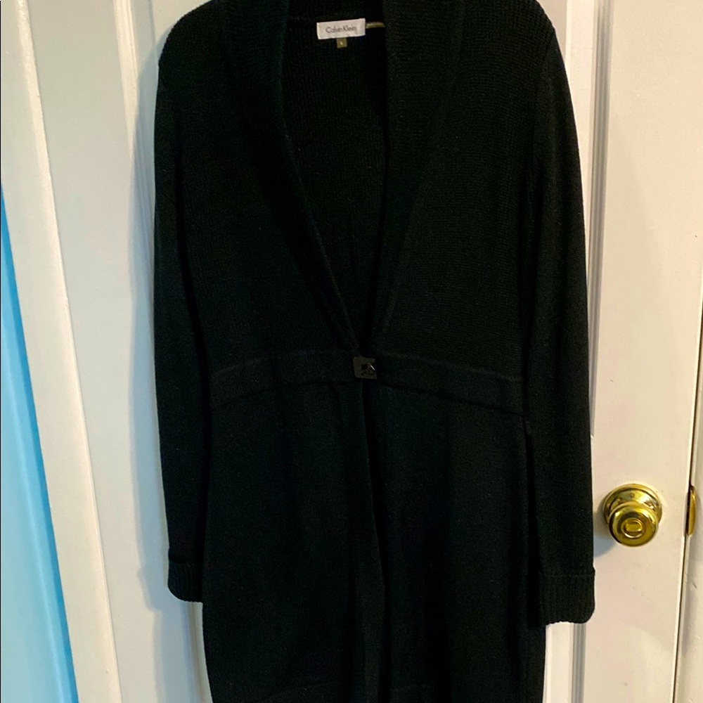 Calvin Klein Black Cardigan Sweater Long Knit